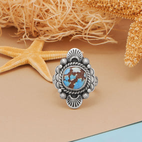 Oxidized Stabilized Golden Hill Turquoise Fan Design Ring