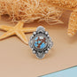 Oxidized Stabilized Golden Hill Turquoise Fan Design Ring