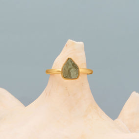 Adjustable 14 Karat Gold Plated Rough Cut Prehnite Ring