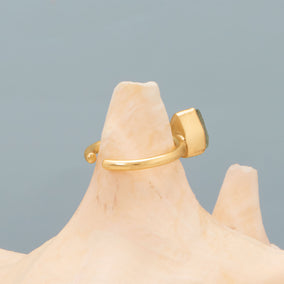 Adjustable 14 Karat Gold Plated Rough Cut Prehnite Ring