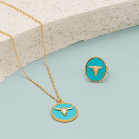 Home on the Range! 14 Karat Gold Plated Imitation Turquoise Set
