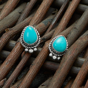 Native American Pear Turquoise Stud Earrings