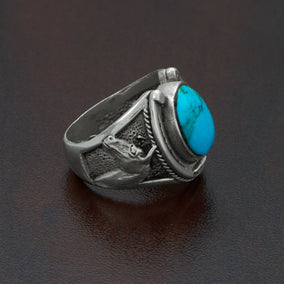 Oxidized Turquoise Horseshoe Ring with Horse Design
