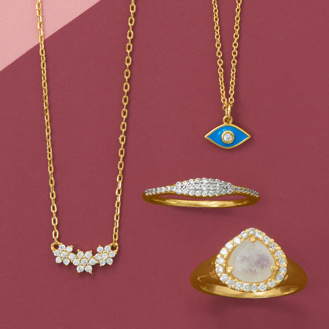 Petals and Pave! 14 Karat Gold Plated Jewelry Set