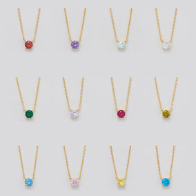 15" + 2" 14 Karat Gold Plated CZ Necklace Set (January-December)