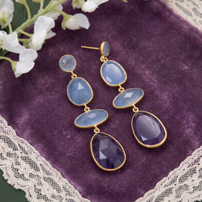 14 Karat Gold Plated Chalcedony and Amethyst Drop Earrings