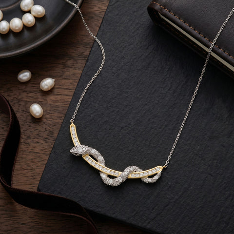 16" + 2" Two Tone CZ Serpent Bar Necklace
