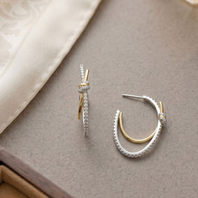 Knot Your Average Hoops! Two Tone Post Back Earrings