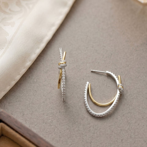 Knot Your Average Hoops! Two Tone Post Back Earrings