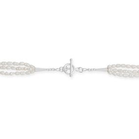 17" Three Strand Crinkly Cultured Freshwater Rice Pearl Toggle Necklace