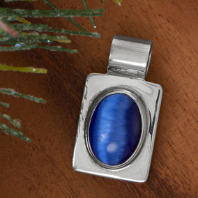 Handmade Oval Blue Glass Cat's Eye Rectangle Slide