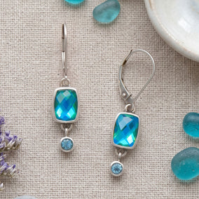 Barrel-Cut Caribbean Quartz & Blue Topaz Drop Earrings