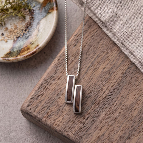 18" Double Wood Inlay Slide Necklace