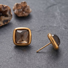 14 Karat Gold Plated Smoky Quartz Stud Earrings