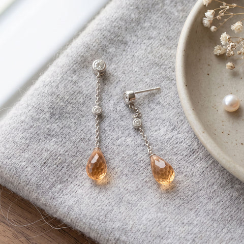 Citrine and CZ Drop Earrings