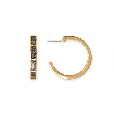 Gold Tone Abalone Shell Fashion Hoop Earrings