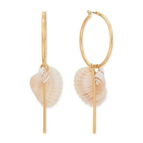 Gold Tone Seashell Drop Fashion Hoop Earrings