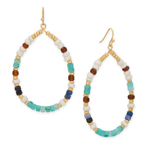 Gold Tone Imitation Pearl and Seed Bead Pear Drop Fashion Earrings