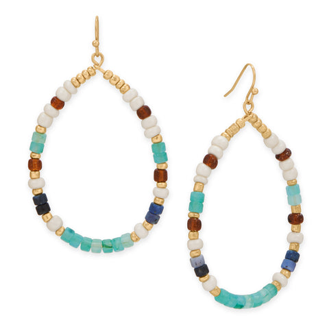 Gold Tone Imitation Pearl and Seed Bead Pear Drop Fashion Earrings