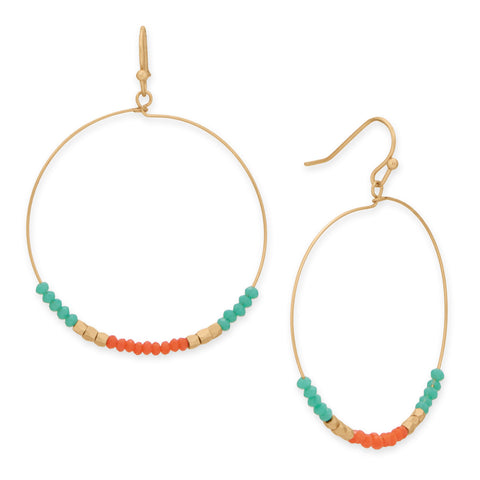 Matte Gold Tone Seed Bead Round Drop French Wire Fashion Earrings