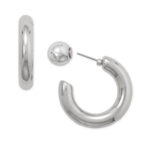 Silver Tone 6mm Round Tube Fashion Hoop Ball Post Earrings