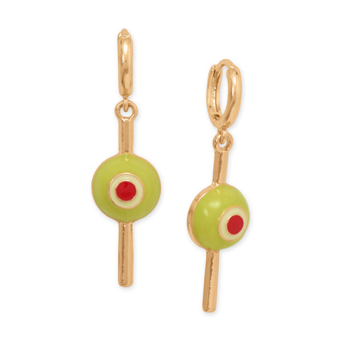 Gold Tone Green Enamel Olive Drop Fashion Hoop Earrings