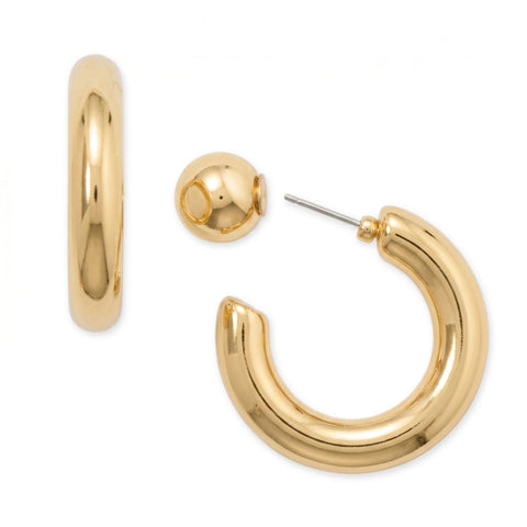 Gold Tone 6mm Round Tube Fashion Hoop Ball Post Earrings