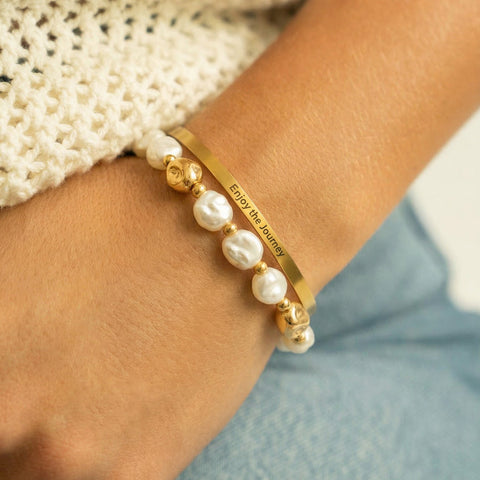 18 Karat Gold PVD "Enjoy the Journey" Cuff Bracelet