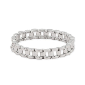 7" Silver Tone Watch Link Fashion Stretch Bracelet