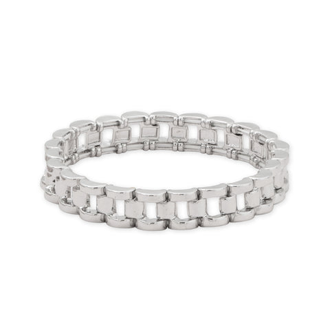 7" Silver Tone Watch Link Fashion Stretch Bracelet