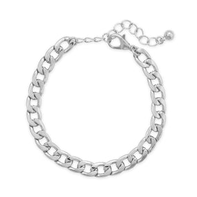 7" + 2" Silver Tone Curb Chain Fashion Bracelet