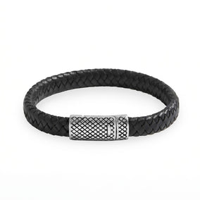 Stainless Steel and Braided Leather Magnetic Clasp Men's Bracelet