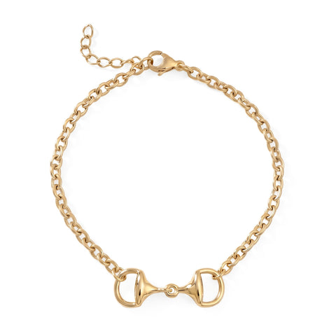 7" + 1" 18 Karat Gold PVD Stainless Steel Horse Bit Bracelet
