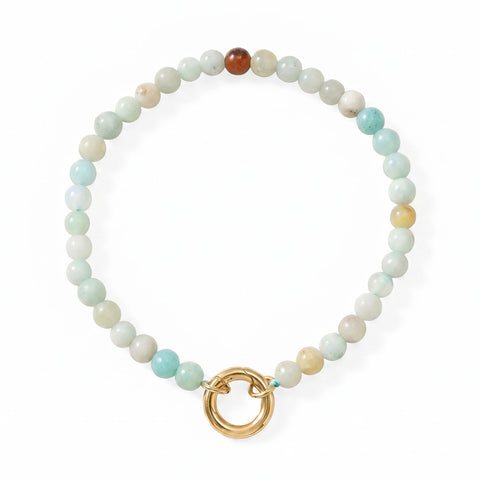 7" 18 Karat Gold PVD Stainless Steel Amazonite Inverted Hinge Bracelet