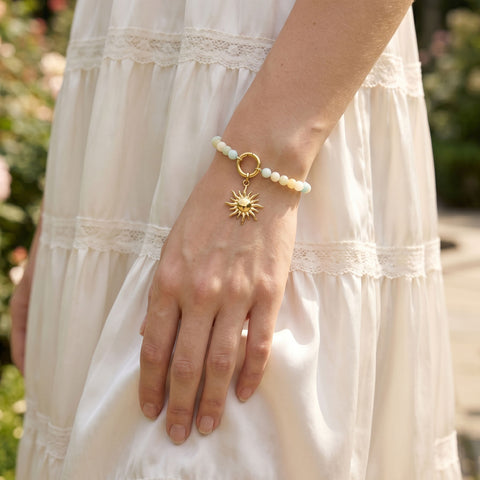 7" 18 Karat Gold PVD Stainless Steel Amazonite Inverted Hinge Bracelet