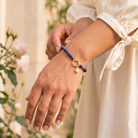 7" 18 Karat Gold PVD Stainless Steel Sodalite Inverted Hinge Bracelet