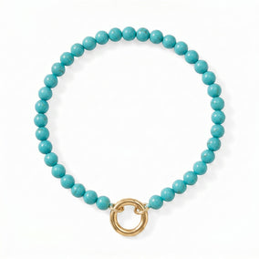 7" 18 Karat Gold PVD Stainless Steel Reconstituted Turquoise Inverted Hinge Bracelet