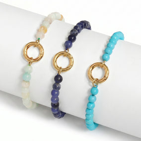 7" 18 Karat Gold PVD Stainless Steel Amazonite Inverted Hinge Bracelet