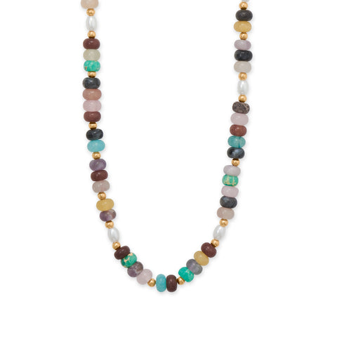 16" + 3" Multicolor Bead and Imitation Pearl Fashion Necklace