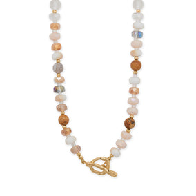 16" Picture Jasper and Rondell Glass Bead Fashion Toggle Necklace