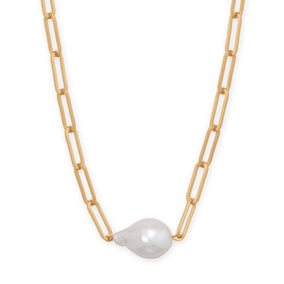 16" + 3" Gold Tone Imitation Baroque Pearl Drop Fashion Necklace