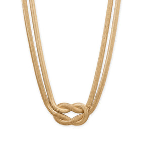 15" + 3" Gold Tone Knotted Oval Snake Chain Fashion Necklace