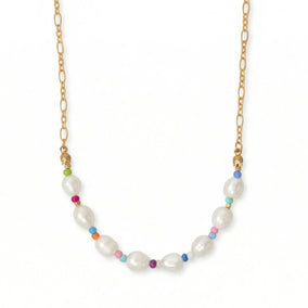 18" + 3" Rainbow Seed Bead and Cultured Freshwater Pearl Necklace