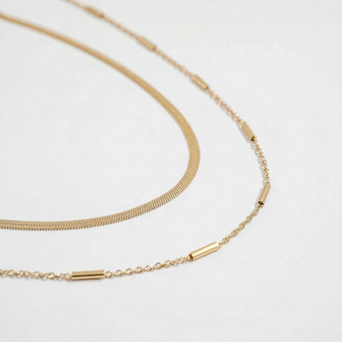 16" + 2" 18 Karat Gold PVD Stainless Steel Satellite Bar Necklace