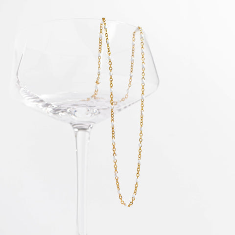 16" + 2" 18 Karat Gold PVD Stainless Steel White Confetti Satellite Necklace