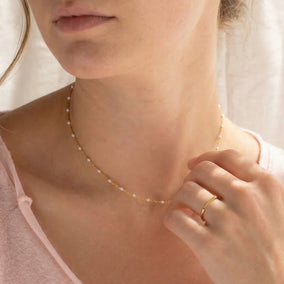 16" + 2" 18 Karat Gold PVD White Confetti Satellite Necklace