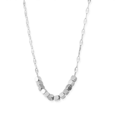 18" + 2" Stainless Steel Brushed Cube Bead Necklace