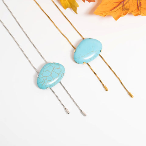 20" + 2" 18 Karat Gold PVD Stainless Steel Imitation Turquoise Bolo Necklace