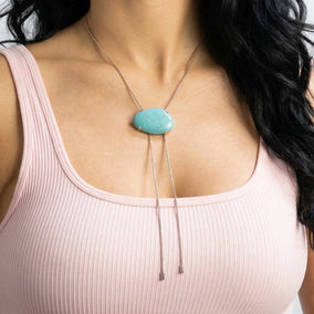 20" + 2" Stainless Steel Imitation Turquoise Bolo Necklace