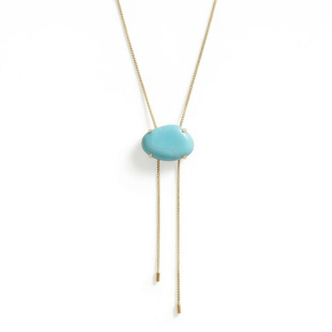 20" + 2" 18 Karat Gold PVD Stainless Steel Imitation Turquoise Bolo Necklace
